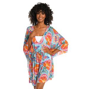 La Blanca Women's V-Neck Caftan Swimsuit Cover Up, Multi//Breezy Beauty, S